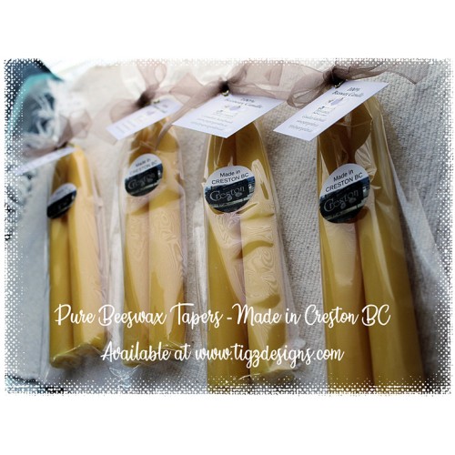 100% Pure Beeswax 8" Tapers (2) - Made in Creston BC